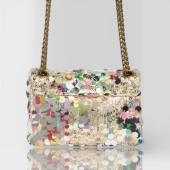 Kurt Geiger 🪢 Mini Brixton Sequin Shoulder Bag with Gold Chain - Picture 3 of 10